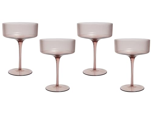 Beliani Champagnerschalen 4er Set transparent/rosa 330 ml geriffelt Amethyst von Beliani