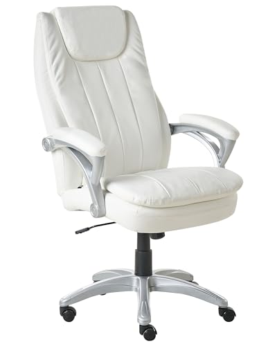 Beliani Chefsessel Kunstleder cremeweiß gepolstert drehbar ergonomische Form Büro Chief von Beliani