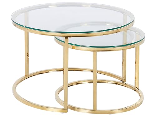 Beliani Couchtisch 2er Set Edelstahl Glas Gold rund Glamour Stil Grange von Beliani