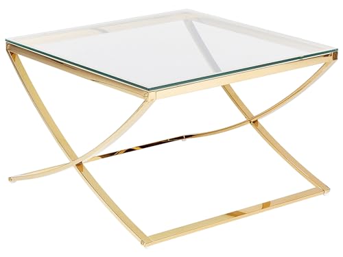 Beliani Couchtisch Edelstahl Glas Gold quadratisch 70 x 70 cm Glamour Stil Ringgold von Beliani