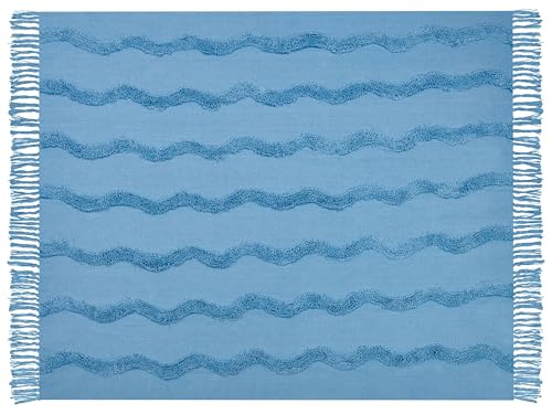 Beliani Decke Baumwolle blau 125 x 150 cm mit Fransen Wohndecke Überwurf Modern Khari Beliani Decke Baumwolle blau 125 x 150 cm mit Fransen Wohndecke Überwurf Modern Khari von Beliani