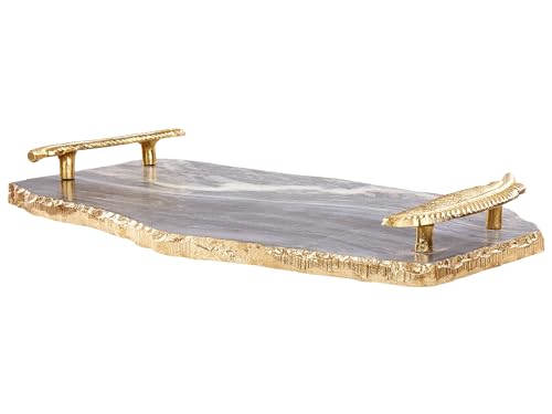 Beliani Deko Tablett Marmor grau/Gold asymmetrisch mit Griffen handgefertigt Zografou von Beliani