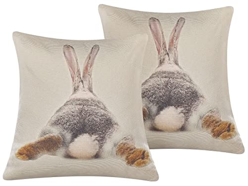 Beliani Dekokissen Hasenmotiv grau/beige Baumwolle/Polyester 45 x 45 cm im 2er Set Buxus von Beliani