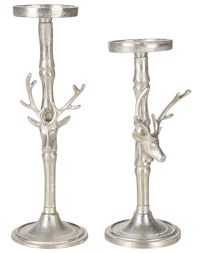 Dekorativer Kerzenständer in Silber mit Rentierkopf 2er Set Glamour Design Tikal von Beliani