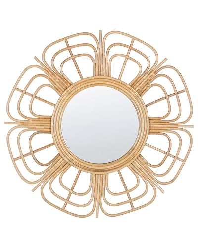 Beliani Dekorativer Wandspiegel natürlich aus Rattan Sonnenform rund Boho 60 cm Pasaku von Beliani