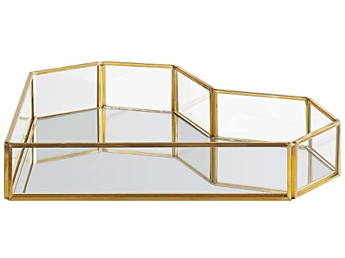 Dekotablett Glas transparent Edelstahl Gold Antik Optik Spiegeleffekt Pontivy von Beliani