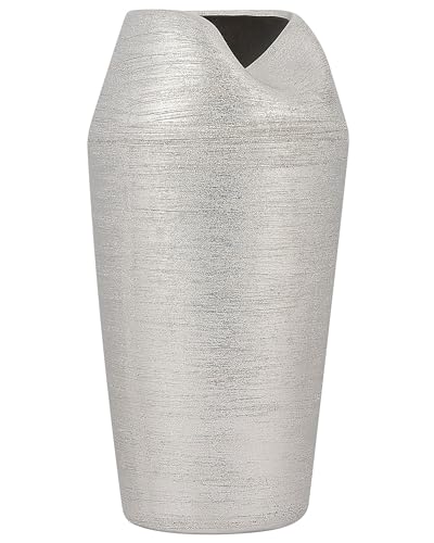 Vase mit breiter Öffnung Steinzeug silber 33 cm hoch schlank rund modern Apamea von Beliani