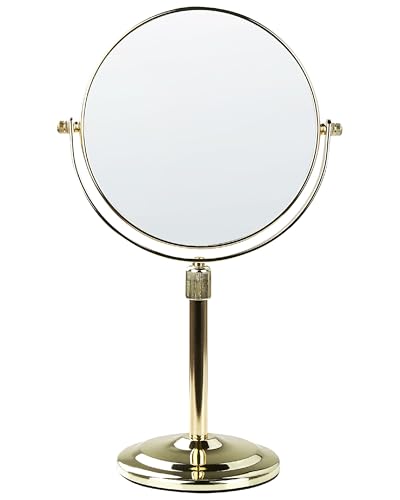 Doppelseitiger Tischspiegel Schminkspiegel mit Vergrößerung ø 20 cm Gold Averyon von Beliani