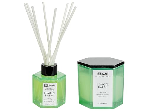 Beliani Duftkerze Sojawachs und Diffuser mit Stäbchen grün Zitronenmelisse Classy Tint von Beliani