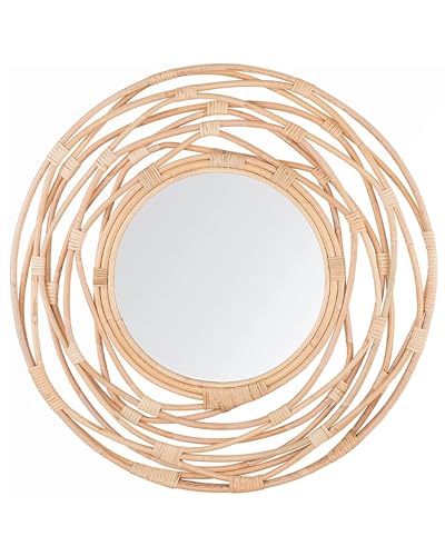 Einzigartiger Wandspiegel aus Rattan mit rundem Rahmen beige ø75 cm Burgis von Beliani