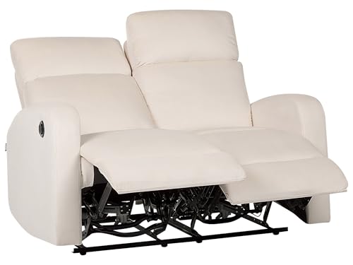 Beliani Elektrisch verstellbares 2-Sitzer Sofa Samt cremeweiß mit Relaxfunktion Verdal von Beliani