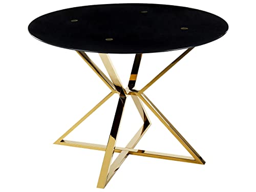 Beliani Esstisch glamourös aus temperiertem Glas, Gold und Schwarz ⌀ 105 cm Metallbeine Bosco Beliani Esstisch glamourös aus temperiertem Glas, Gold und Schwarz ⌀ 105 cm Metallbeine Bosco von Beliani