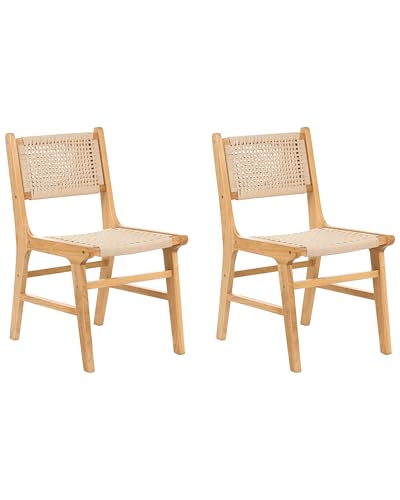 Beliani Esszimmerstühle 2er Set Gummibaumholz Papierkordel geflochten beige Ozella von Beliani