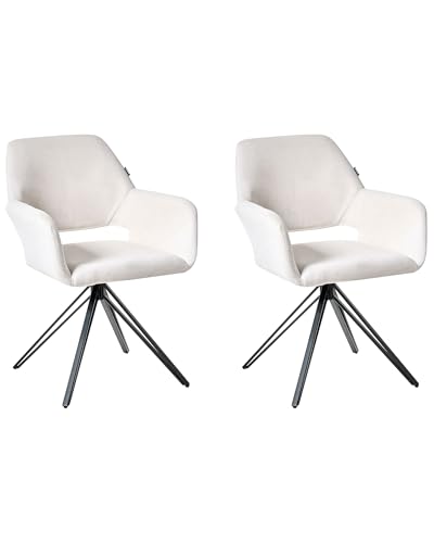 Beliani Esszimmerstühle 2er Set Polyesterbezug Creme weiß mit Metallbeinen schwarz Ciney von Beliani