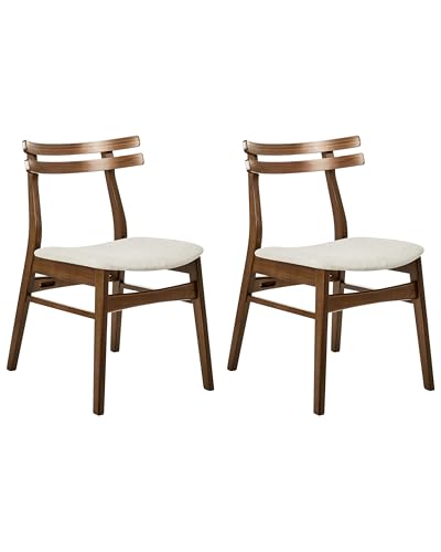 Beliani Esszimmerstühle 2er Set ohne Armlehne Beige Stoffsitz Dunkles Massivholzgestell Cynthiana von Beliani