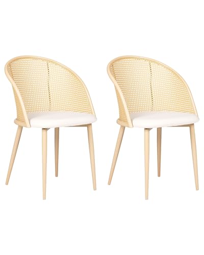 Beliani Esszimmerstuhl 2er Set Metall beige Creme/Holzoptik Wiener-Geflecht Cornell Beliani Esszimmerstuhl 2er Set Metall beige Creme/Holzoptik Wiener-Geflecht Cornell von Beliani