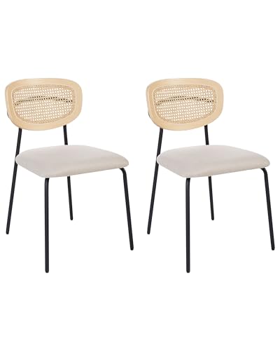 Beliani Esszimmerstuhl 2er Set Rattan natürlich Wiener-Geflecht Stoffbezug beige Mayetta von Beliani