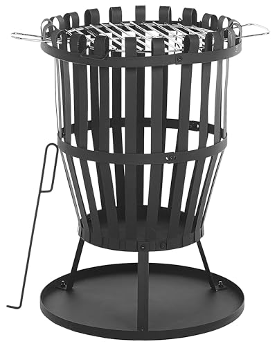 Feuerstelle Rund mit Grillrost Schürhaken schwarz Stahl Modern Industrie Pulo von Beliani