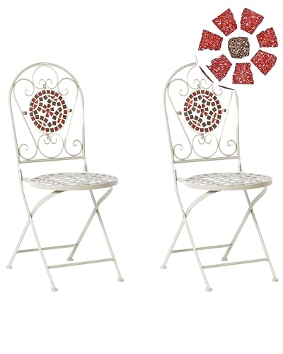 Beliani Gartenstühle 2er Set Metall weiß Mosaik Muster zusammenklappbar Spello von Beliani