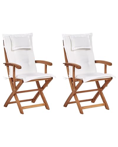 Beliani Gartenstuhl 2er Set Akazienholz Heller Holzfarbton klappbar mit Auflagen Maui II von Beliani