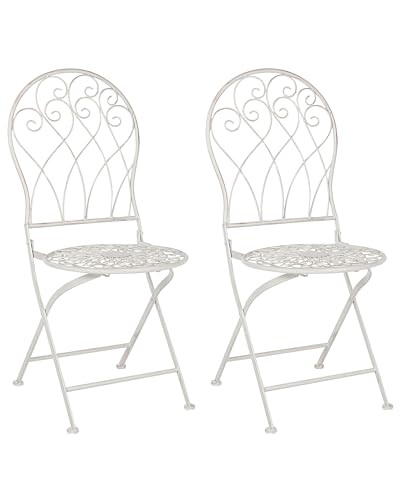 Beliani Gartenstuhl 2er Set französisch Metall weiß Antik-Optik zusammenklappbar Stiffe von Beliani
