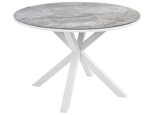 Beliani Gartentisch Keramik grau Aluminium weiß rund ⌀ 120 cm X-Beine modern Maletto Beliani Gartentisch Keramik grau Aluminium weiß rund ⌀ 120 cm X-Beine modern Maletto von Beliani