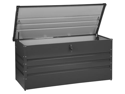 Beliani Große Metall-Gartentruhe 400 l graphitgrau Kissenbox Auflagenbox für die Terrasse wasserdicht Aufbewahrungsbox Gartenbox Cebrosa von Beliani
