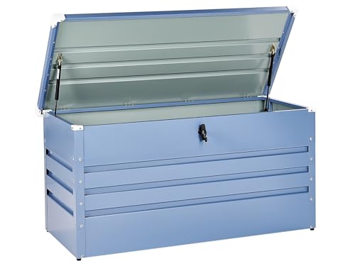Beliani Große Metall-Gartentruhe 400 l blau Kissenbox Auflagenbox für die Terrasse wasserdicht Aufbewahrungsbox Gartenbox Cebrosa von Beliani