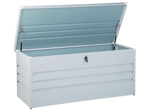 Beliani Große Metall-Gartentruhe 400 l hellgrau Kissenbox Auflagenbox für die Terrasse wasserdicht Aufbewahrungsbox Gartenbox Cebrosa von Beliani