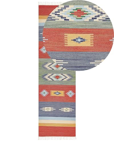 Beliani Kelim-Teppich Baumwolle bunt 80x300 cm handgewebt geometrisches Muster Kamaris Beliani Kelim-Teppich Baumwolle bunt 80x300 cm handgewebt geometrisches Muster Kamaris von Beliani