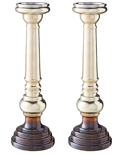 Beliani Kerzenständer Kerzenhalter 2er Set Glas Gold Farbverlauf Metallic-Effekt 40cm Beliani Kerzenständer Kerzenhalter 2er Set Glas Gold Farbverlauf Metallic-Effekt 40cm von Beliani