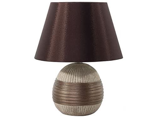Tischleuchte Tischlampe Porzellan braun und beige 37 cm Kegelform Sado von Beliani