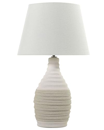 Klassische Tischlampe runder Lampenschirm Kunstseide/Porzellan Beige Tormes von Beliani