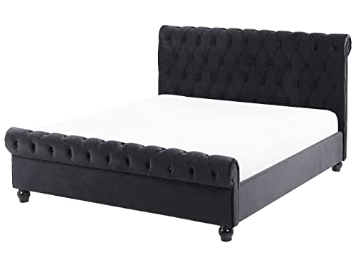 Beliani Klassisches Bett Polsterbezug Samtstoff Chesterfield Style schwarz 140x200 von Beliani