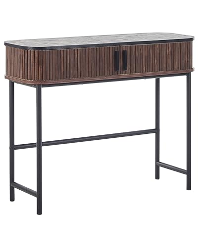 Beliani Konsolentisch dunkler Holzfarbton Metallgestell schwarz mit 2 Schiebetüren Jose von Beliani