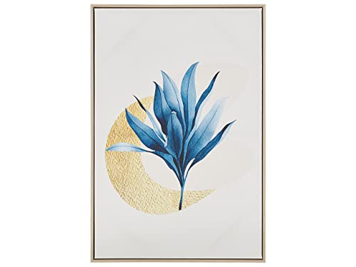 Leinwandbild Schattenfugenrahmen Pflanze blau/beige rechteckig 63x93 cm Corvaro von Beliani
