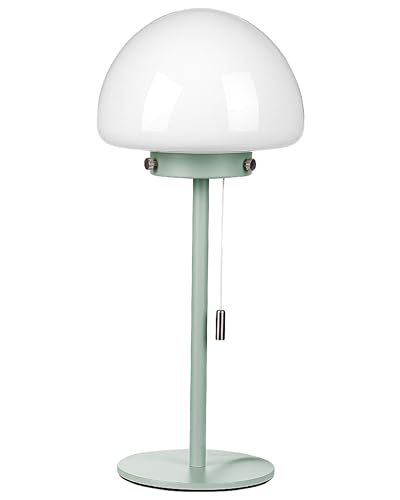 Minimalistische Tischleuchte mit Zugschalter Lampenschirm aus Glas mit Metallsockel Grün Moruga von Beliani