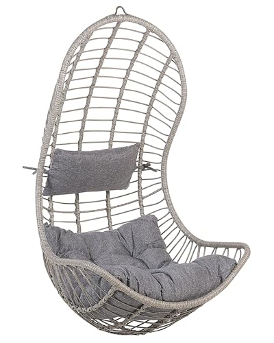 Beliani Moderner Hängekorbsessel Rattan inkl. Kissen Grau Pineto von Beliani