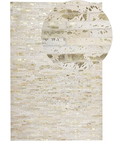 Moderner Leder-Teppich Patchwork beige/gold 140 x 200 cm Tokul von Beliani