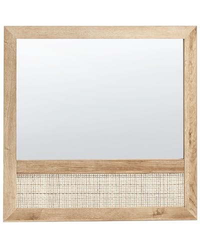 Beliani Moderner quadratischer dekorativer Wandspiegel 60 x 60 cm Spanplatte Rahmen mit Rattan Helles Holz Rosell von Beliani