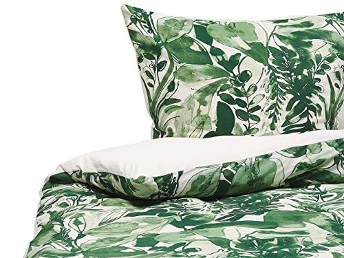 Modernes Bettwäsche Set weiß / grün Baumwolle 135 x 200 cm Greenwood von Beliani