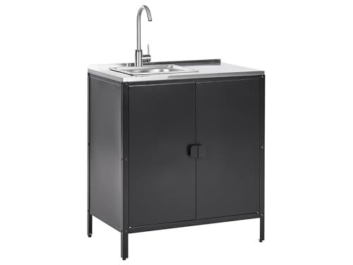 Beliani Outdoor-Küchenschrank Stahl schwarz mit Spüle Edelstahlplatte Silber Vilama von Beliani