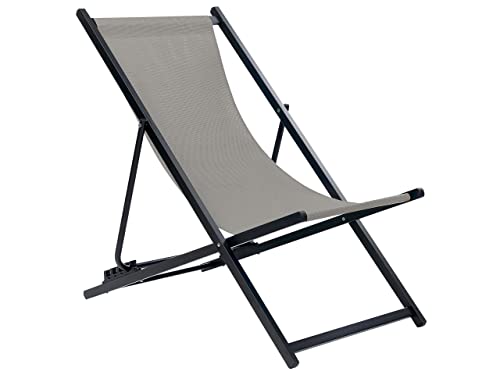 Beliani Outdoor Liegestuhl faltbar Aluminium schwarz mit Stoffbespannung grau Locri II von Beliani