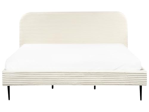 Polsterbett Cord creme weiß mit Lattenrost 180x200 cm Metallfüße schwarz Flayat Polsterbett Cord creme weiß mit Lattenrost 180x200 cm Metallfüße schwarz Flayat von Beliani