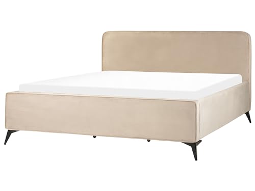 Polsterbett Samt beige Taupe mit Lattenrost 180 x 200 cm hohes Kopfteil Valognes von Beliani