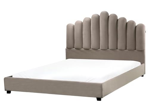 Polsterbett Samtstoff beige Taupe Lattenrost 160x200 cm muschelförmig Vincennes Polsterbett Samtstoff beige Taupe Lattenrost 160x200 cm muschelförmig Vincennes von Beliani