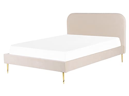 Polsterbett Samtstoff beige mit Lattenrost 160 x 200 cm Metallfüße Gold Flayat von Beliani