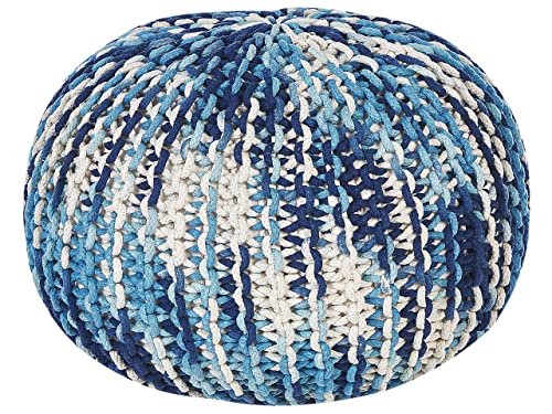 Beliani Pouf Hocker Baumwolle weiß/blau Ombre rund ⌀ 50 cm gestrickt Boho Conrad von Beliani