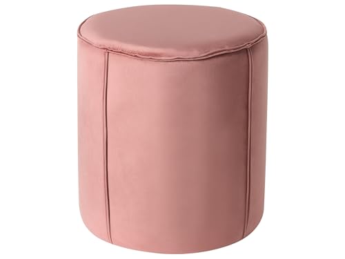 Beliani Pouf Hocker Samt rosa rund ⌀ 40 cm Polsterhocker 43 cm hoch Sedona von Beliani