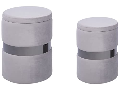 Beliani Pouf mit Stauraum rund Samt grau Metall 2er Set Sitzhocker Glamour Look Doris von Beliani